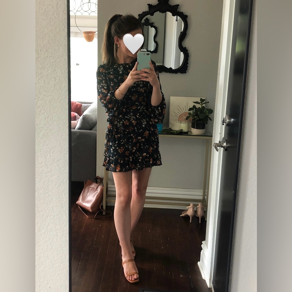 Petal & Pup Dark Teal Floral Long Sleeve Mini Dress